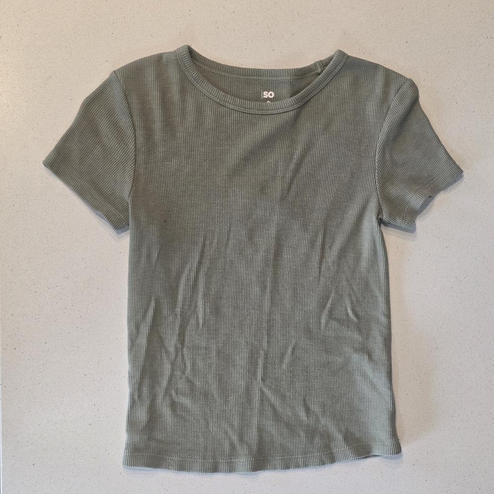 SO Sage Green Ribbed Short Sleeve Tee for Kids